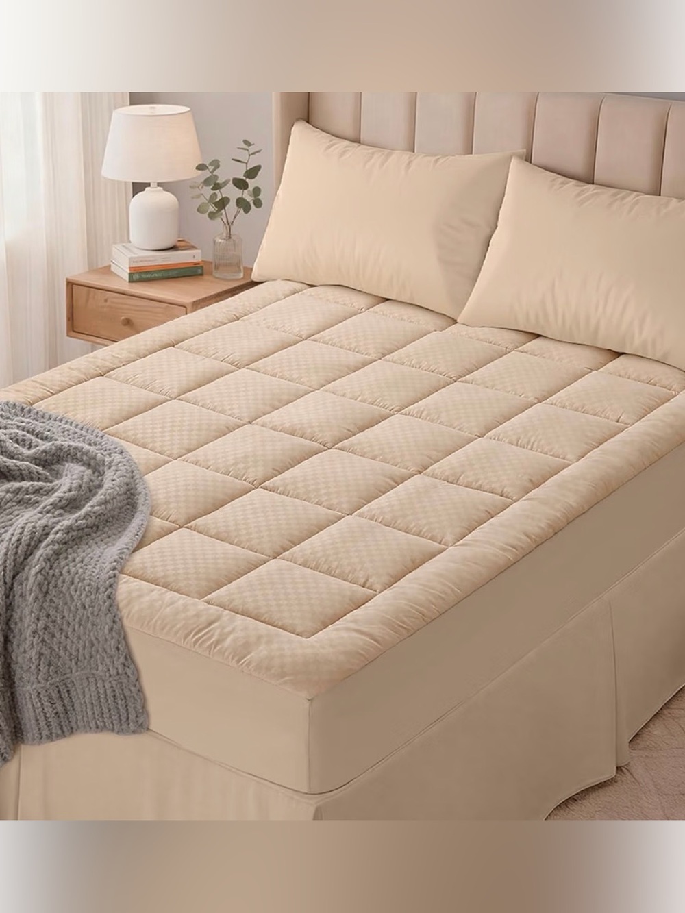 Olanly Twin XL Quilted Fitted Mattress Pad Down Alternative Fill Beige